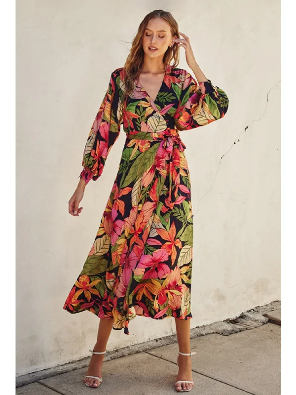 Dress Froum Sally Picture Perfect Satin Maxi Wrap Dress In Oceania Garden