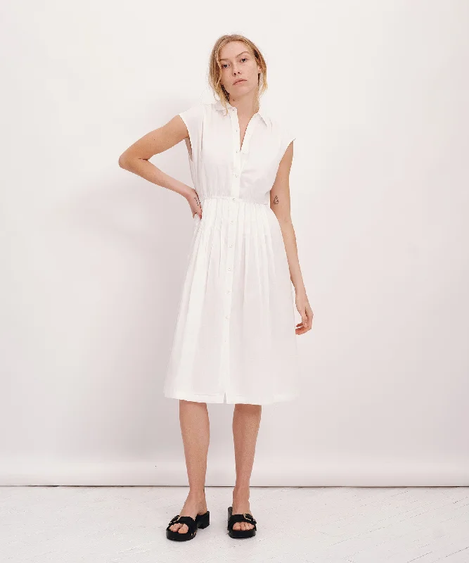 Cotton Voile Sleeveless Shirt Dress - White