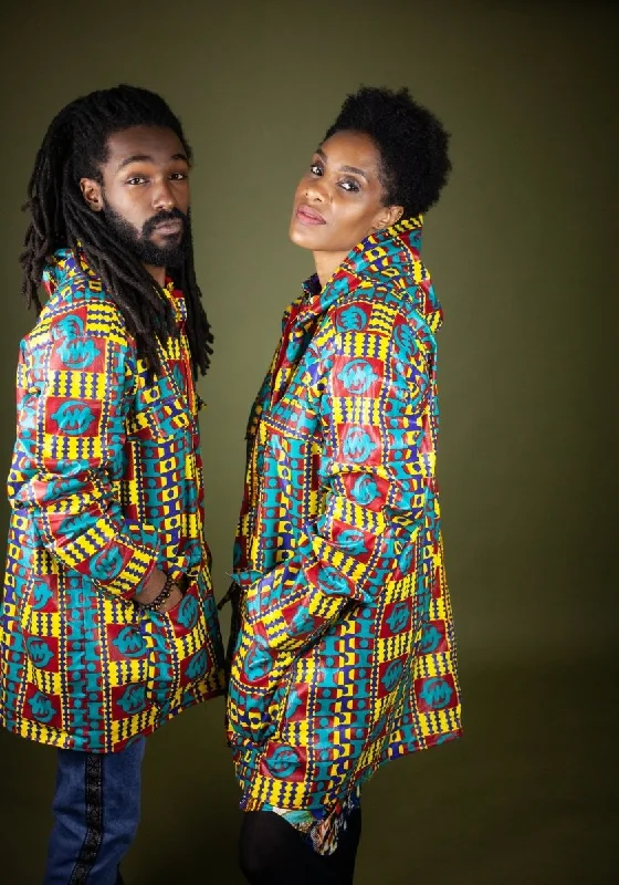 African Hooded Jacket In Electric Kente