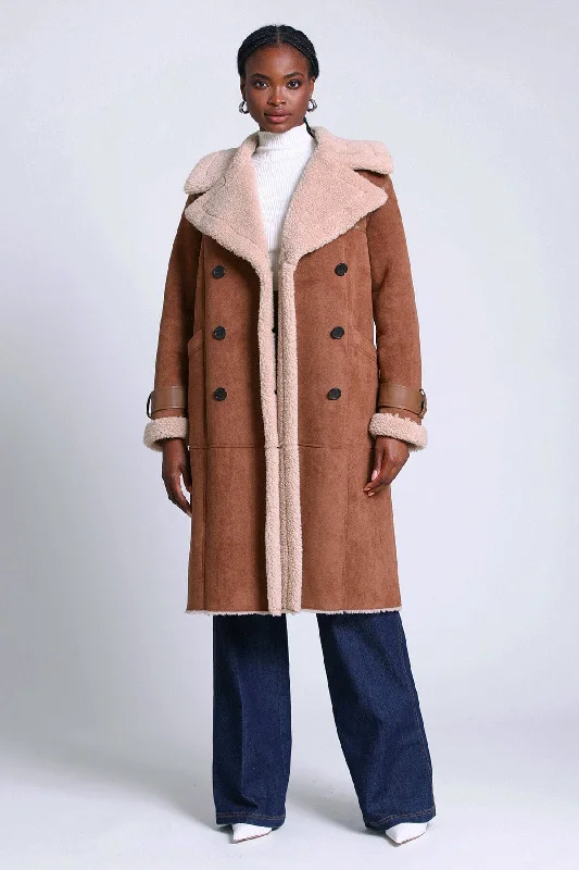 Avec Les Filles Double-Breasted Faux Shearling Coat