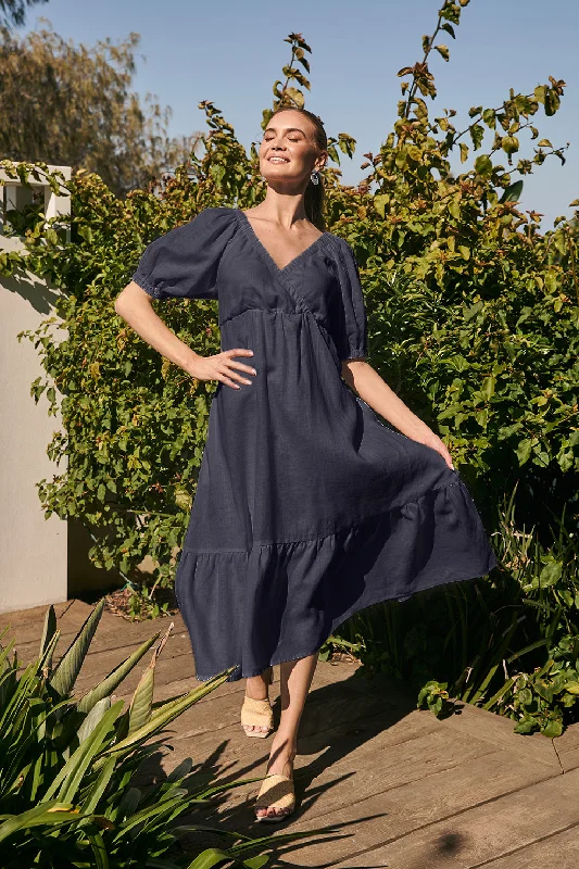 Alison Linen Maxi Dress in Navy