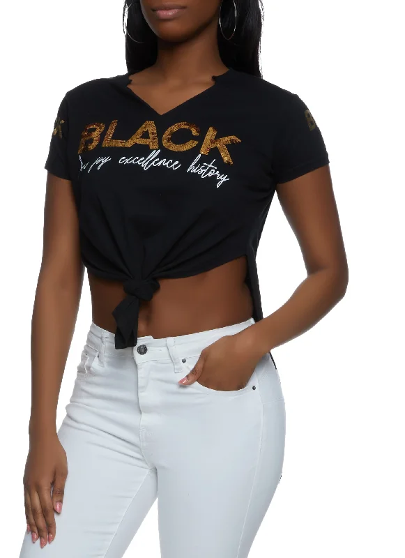 Black Sequin Knot Front Graphic Tee