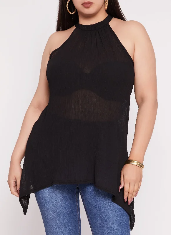 Plus Size Gauze Knit Sharkbite Hem Top