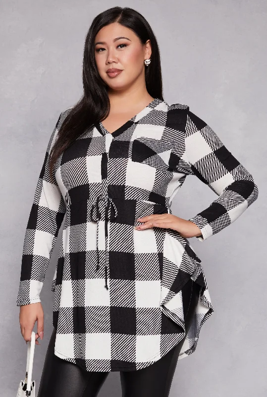 Plus Size Plaid V Neck Tunic Top