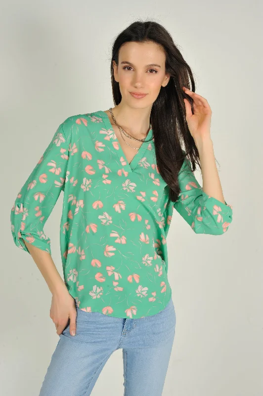 Blouse fleurie à manches trois-quarts - ARIS-X1 - (R-B7)