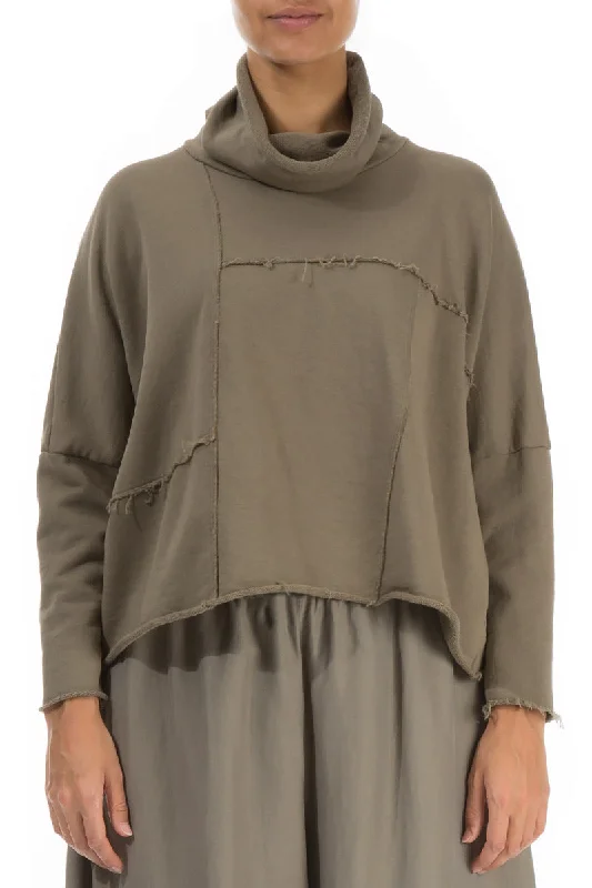 Boxy Cowl Neck Silver Sage Cotton Jumper