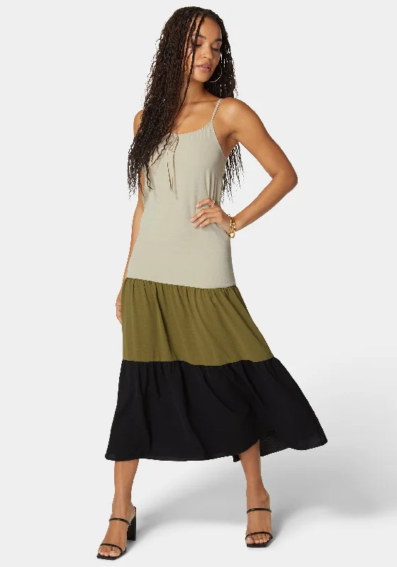 Color Block Tiered Maxi Dress