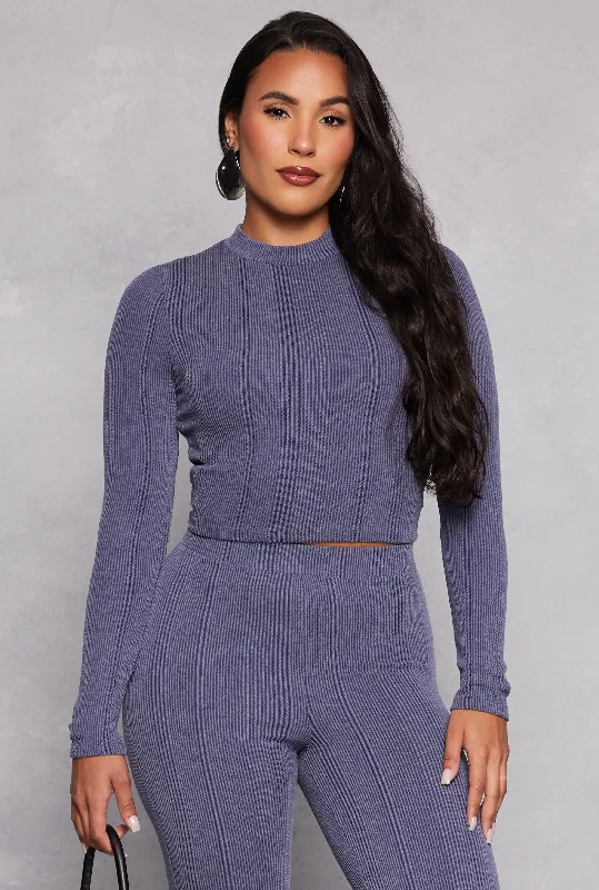 Ribbed Knit Long Sleeve Crop Top