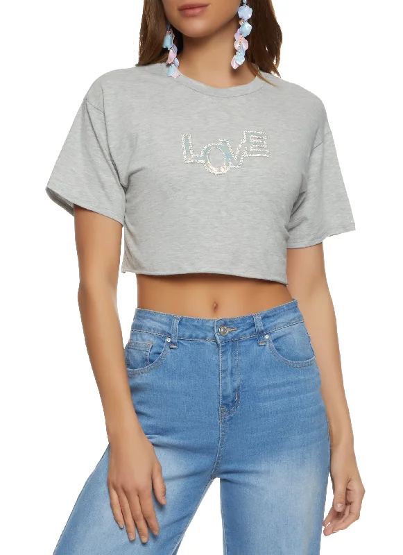 Rhinestone Love Cropped Graphic Tee