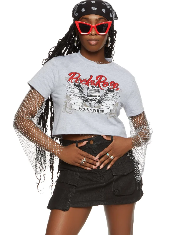 Rock and Roll Cropped Graphic T Shirt