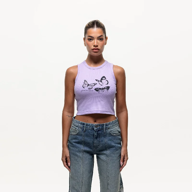 Spray Butterfly Ribbed Lilac Tank Top (Final Sale)