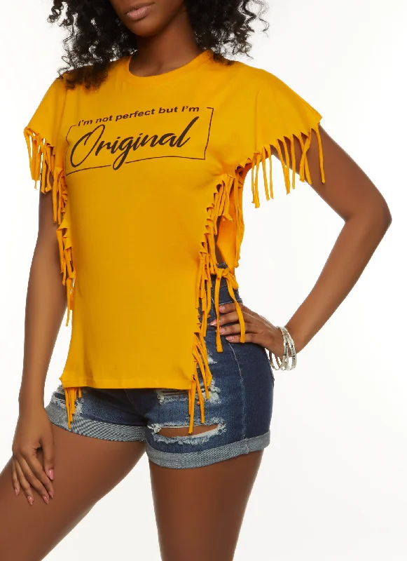 Im Not Perfect But Im Original Fringe Side Tie Tee