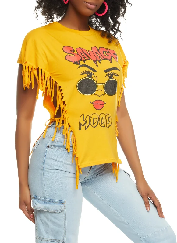 Savage Mood Graphic Fringe Side Tie Tee