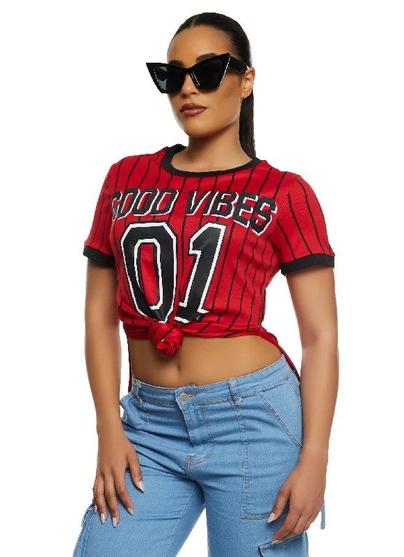 Good Vibes 01 Pinstripe Baseball Tee