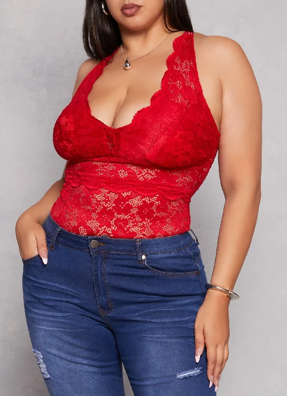 Plus Size Lace Criss Cross Back Halter Top