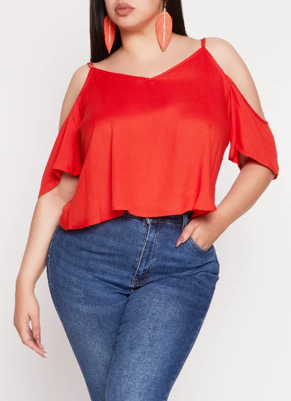 Plus Size V Neck Cold Shoulder Top