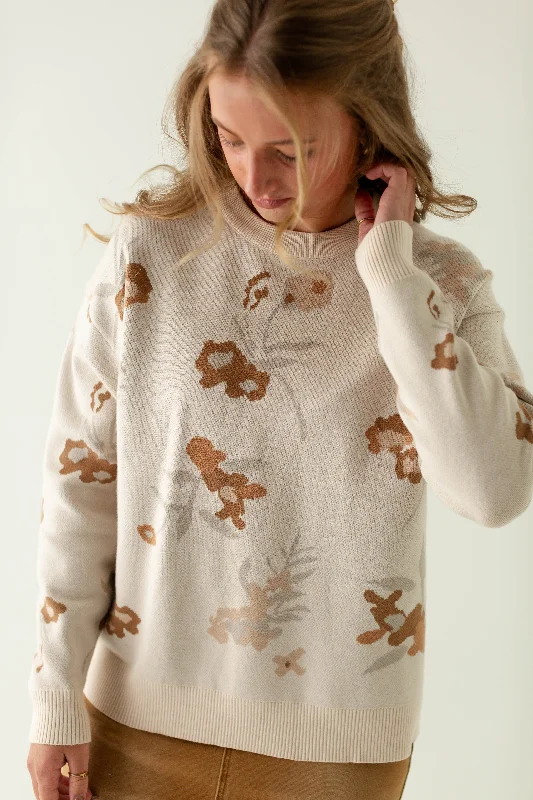 'Sayers' Abstract Flower Print Sweater in Oatmeal