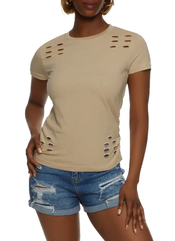 Laser Cut Basic Crew Neck Tee