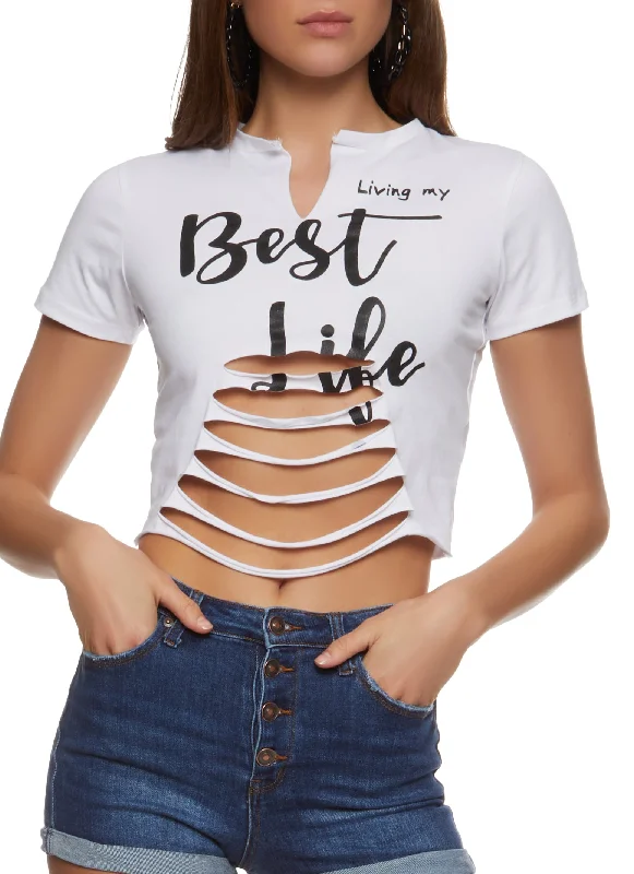 Living My Best Life Laser Cut Cropped Tee