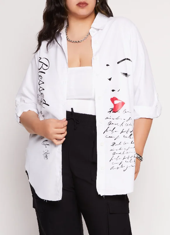 Plus Size Blessed Graphic Button Front Shirt