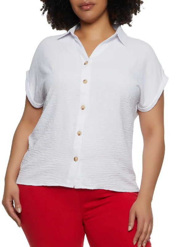 Plus Size Crepe Knit Button Front Shirt