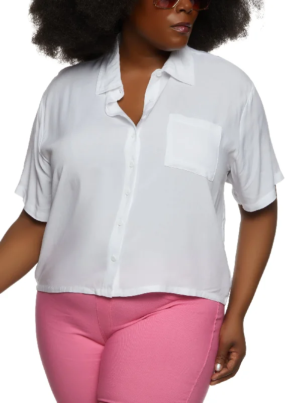 Plus Size Pocket Button Front Shirt