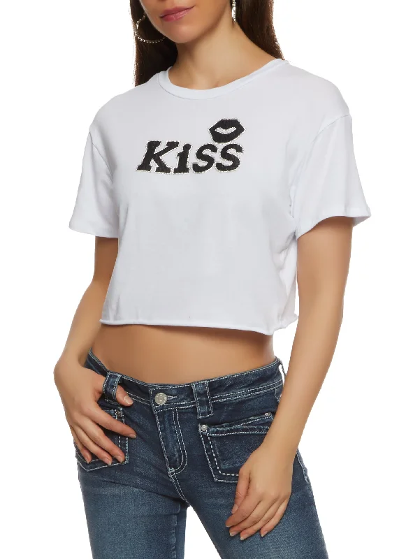 Rhinestone Kiss Cropped T Shirt