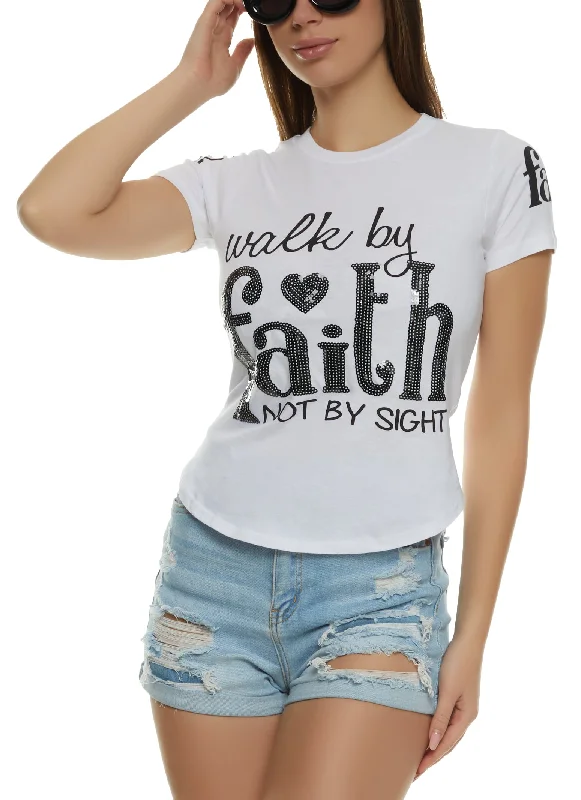 Walk By Faith Sequin Graphic T Shirt