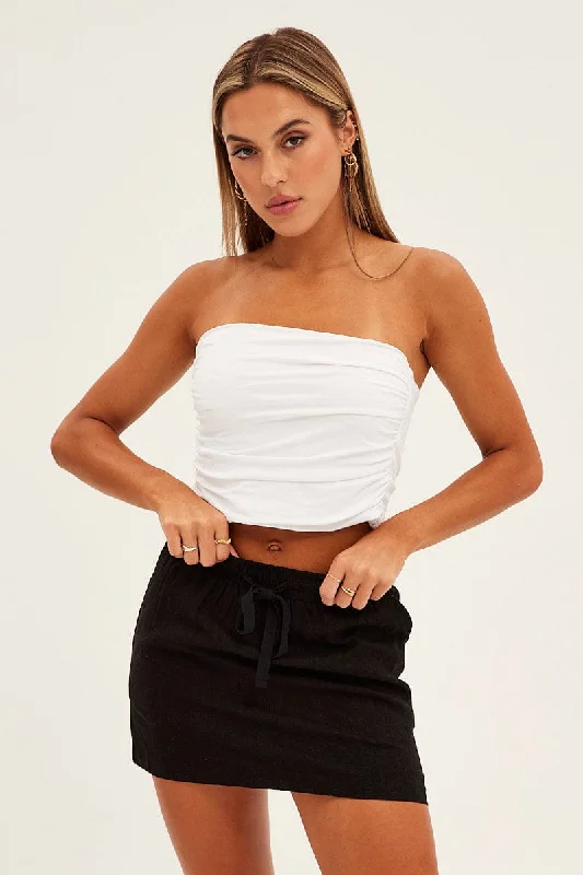 Black Mini Skirt High Rise Linen Blend