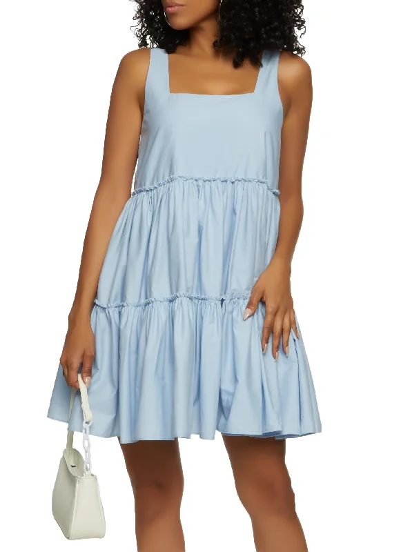 Poplin Sleeveless Tiered Dress