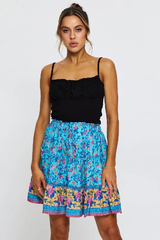 Boho Print Skater Mini Skirt