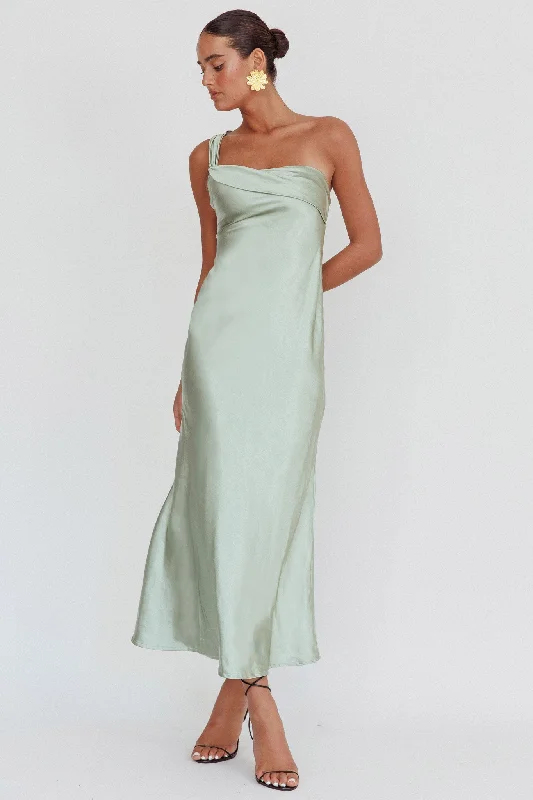 Carmel One-Shoulder Sash Maxi Dress Sage