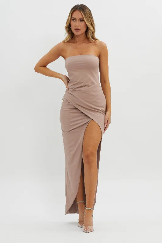 Evette Strapless Split Maxi Dress Tawny