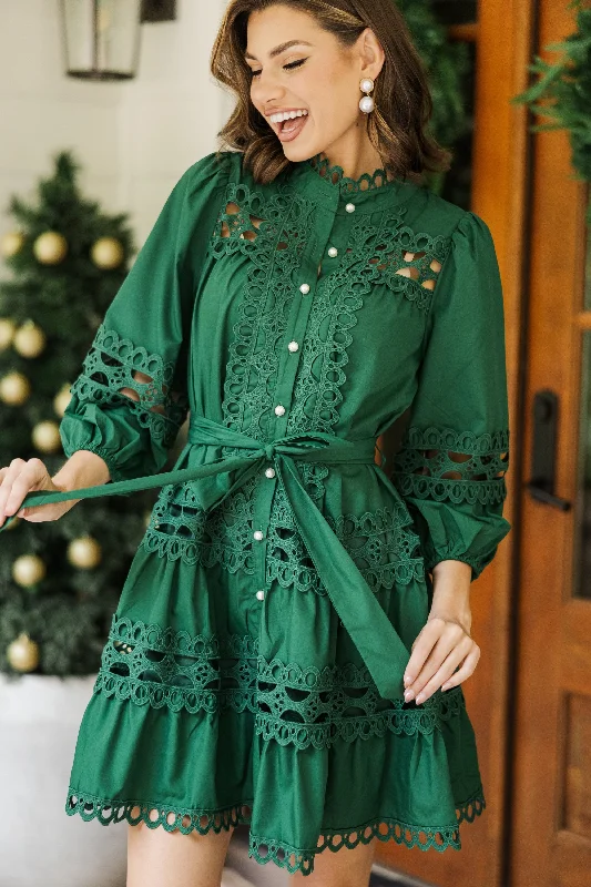 It's Your Story Forest Green Crochet Dress