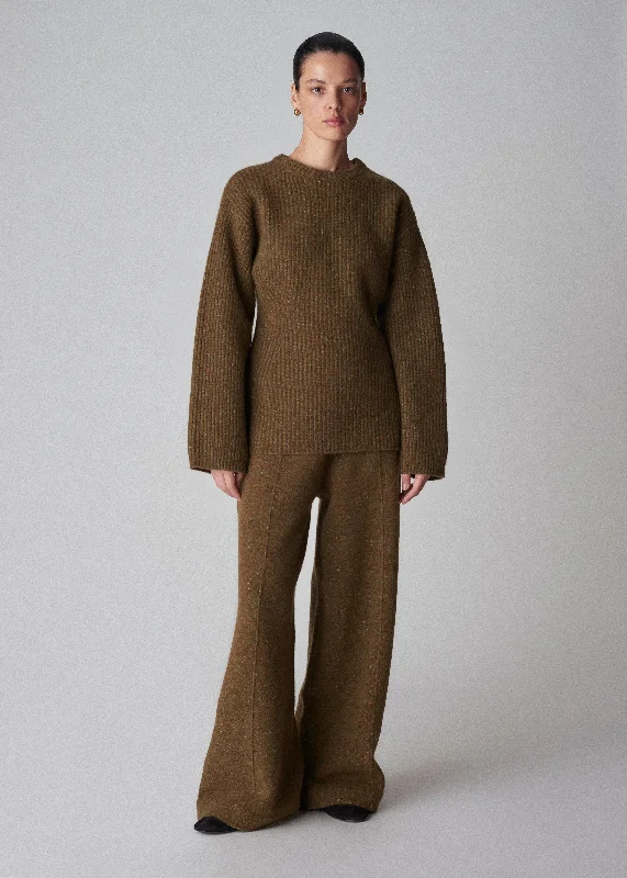 Pull Up Pant in Tweed Knit - Green Melange