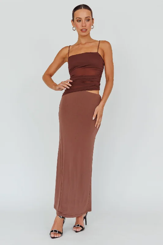 Lorely Ruched Bodice Midi Dress Brown