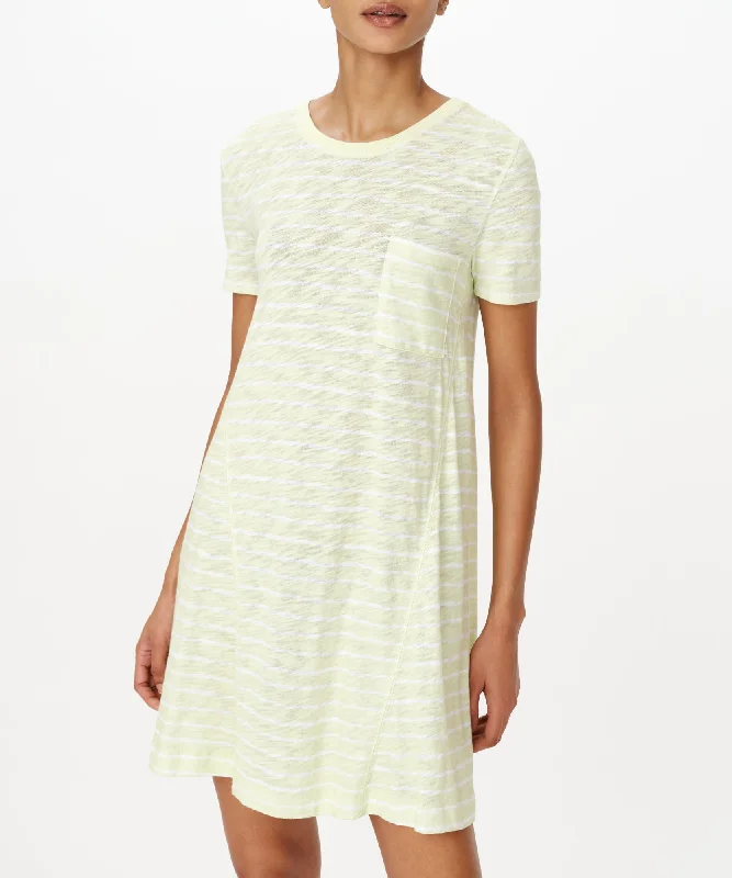 Slub Jersey with Stripe Short Sleeve A-Line Dress - Mint Tint-White