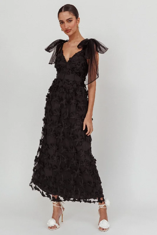 Mykonos Morning Tied Shoulder Tree Maxi Dress Black