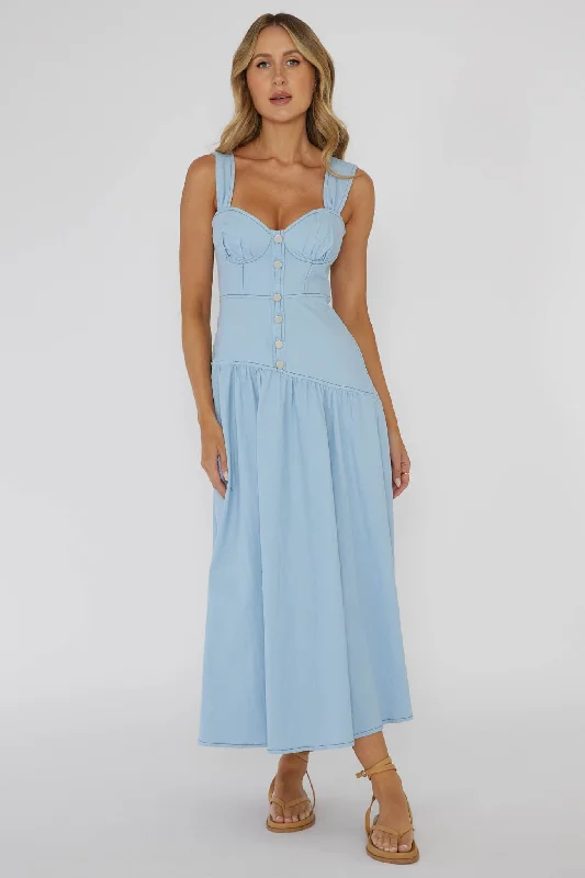 Pansy Flounce Hem Maxi Dress Light Blue