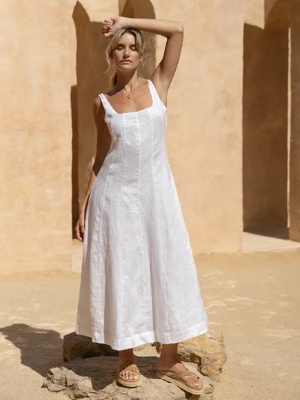 Rosalina Linen Midi Dress White