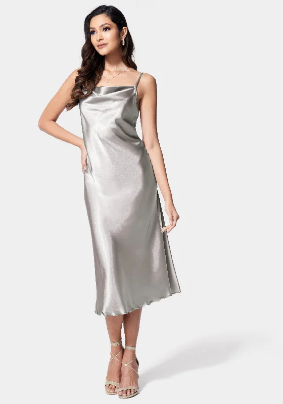 Satin Cowl Neck Slip Midi Dress