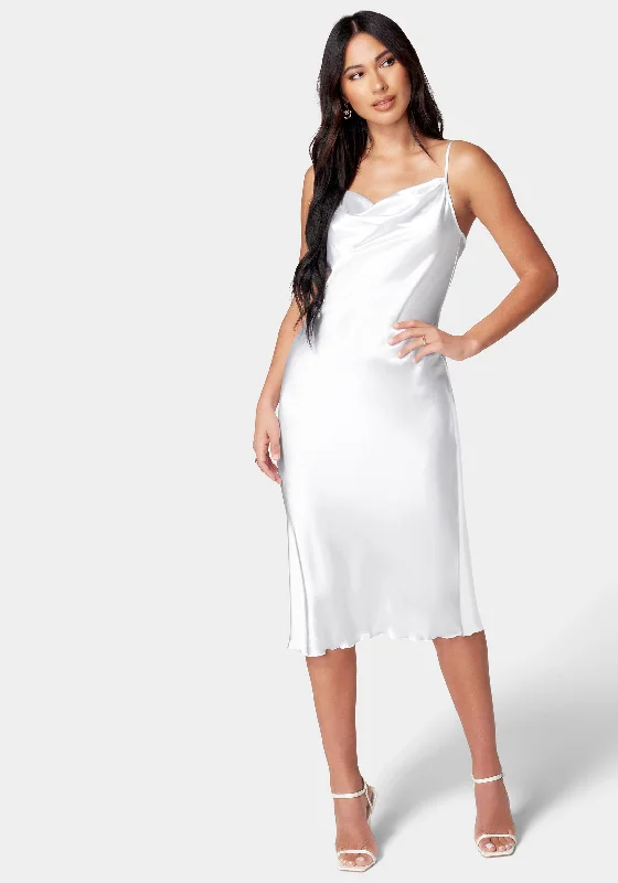 Satin Cowl Neck Slip Midi Dress