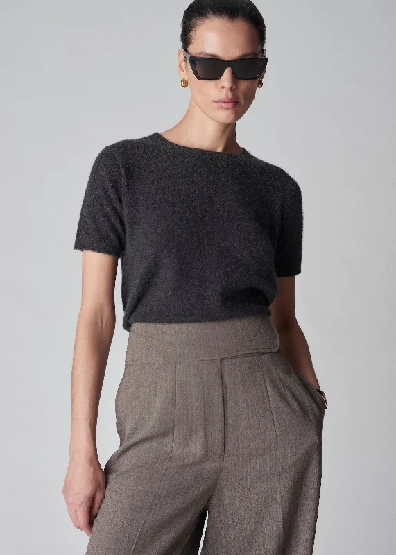 Short Sleeve Sweater Top in Cashmere Silk - Charcoal