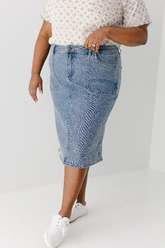 'Sonya' Patch Pocket Stretch Denim Skirt