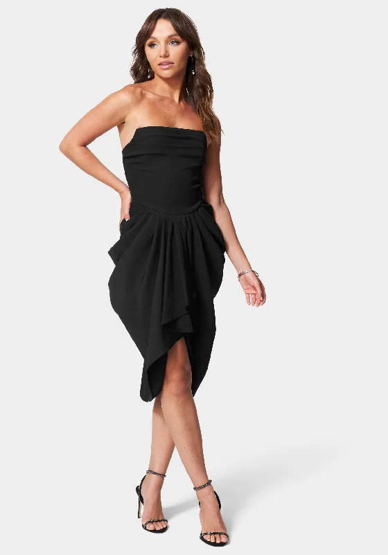 Strapless Gathered Waist Midi Dress