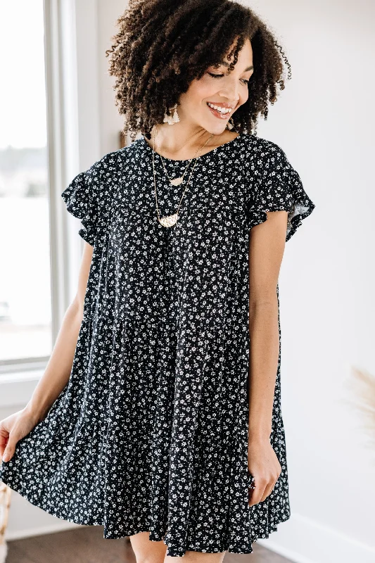 Well Wishes Black Ditsy Floral Dress