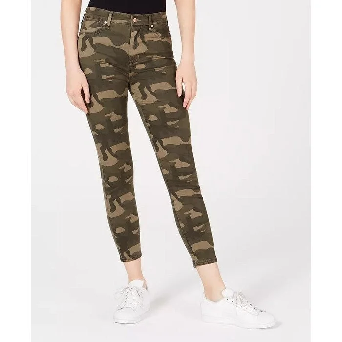 Celebrity Pink Juniors' Camo-Print High-Rise Skinny Jeans Green Size 5