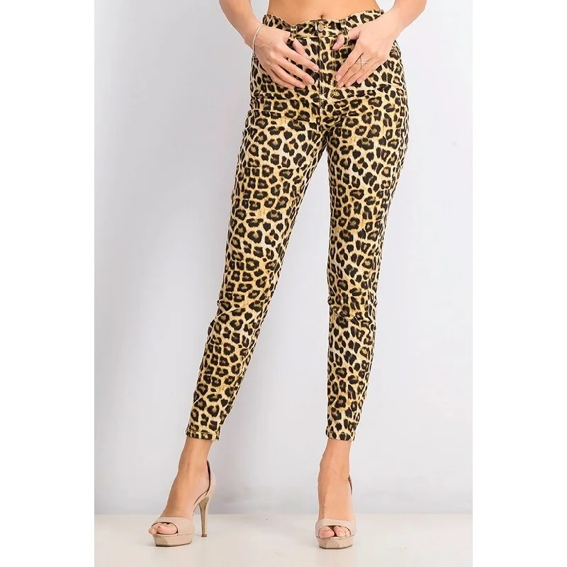 Celebrity Pink Women's Cheetah-Print Skinny Ankle Jeans Yellow Size 3