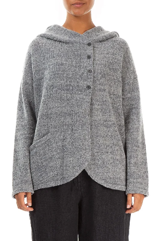 Hooded Mélange Grey Wool Cardigan