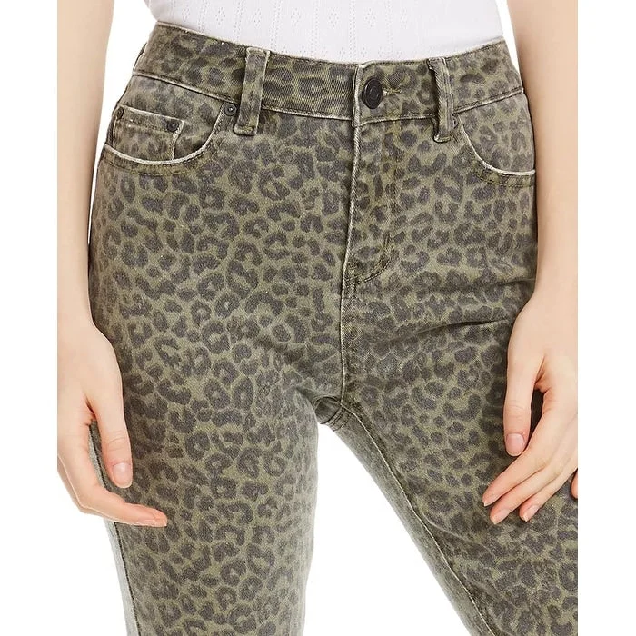 Indigo Rein Juniors' Leopard-Print Cropped Skinny Jeans Green Size 5